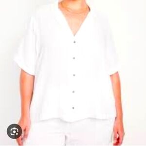 Old Navy Blouse 2XL Short Sleeve Button Up Shirt Women White Gauze Coastal Top